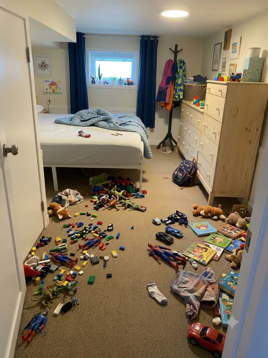 Bedroom before tidying